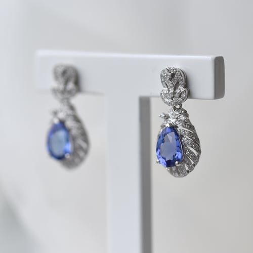Zlaté náušnice s tanzanitmi a diamantmi Faina
