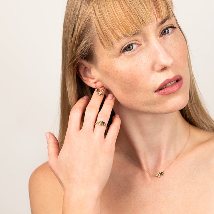 Cluster náhrdelník s vltavínom, zafírmi a diamantmi Otyl 146945