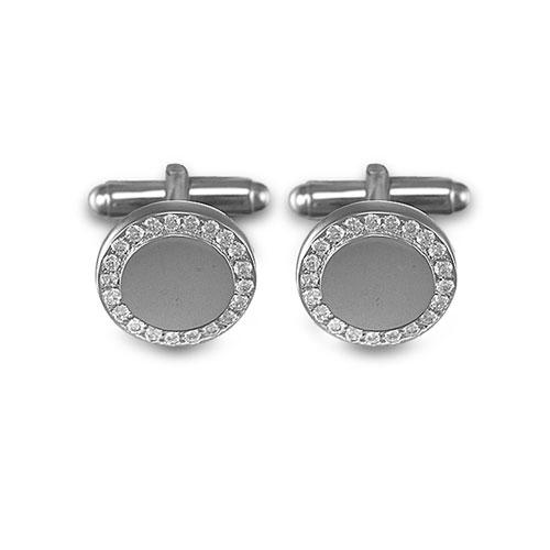 Okrúhle strieborné manžetové gombíky so zirkónmi Dang