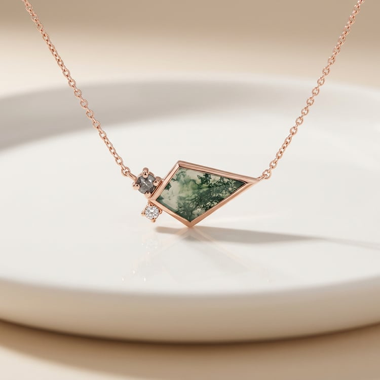 Náhrdelník s machovým achátom, diamantom a moissanitom Luca 169711