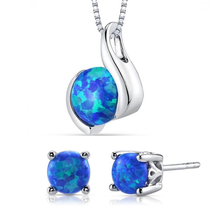 Strieborná kolekcia s modrými round opálmi Cissie