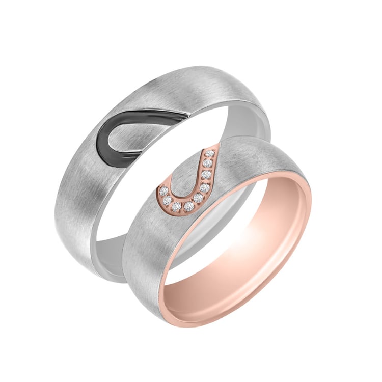 Svadobné obrúčky z viacfarebného zlata so srdcom Akmi