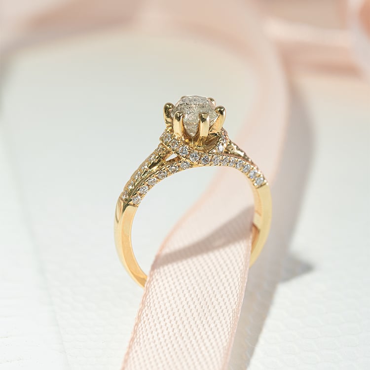 Halo zásnubný prsteň so salt and pepper diamantom Heshmy 122027