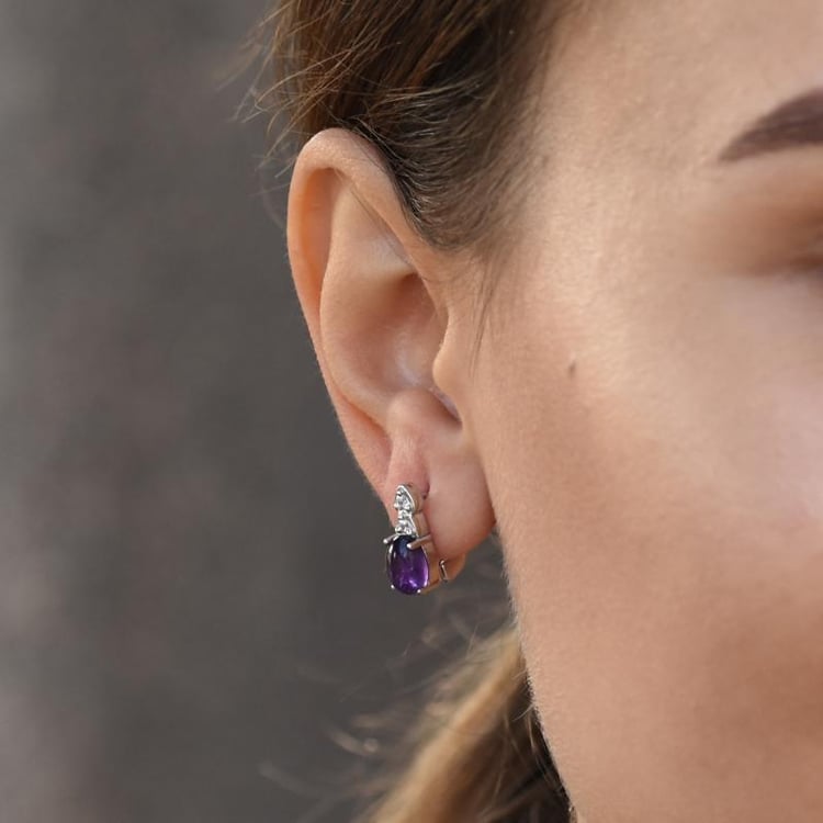 Visiace náušnice s ametystmi a zirkónmi 49318