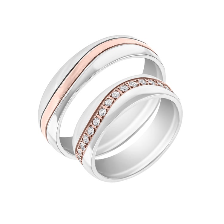 Svadobné obrúčky z viacfarebného zlata s diamantmi