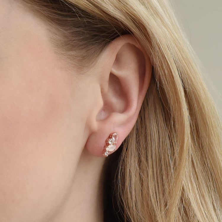 Pozlátené strieborné náušnice s mesačným kameňom, ruženínom a topazy 93471