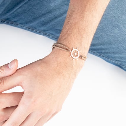 Strieborný pánsky povrázkový náramok s kormidlom Barre