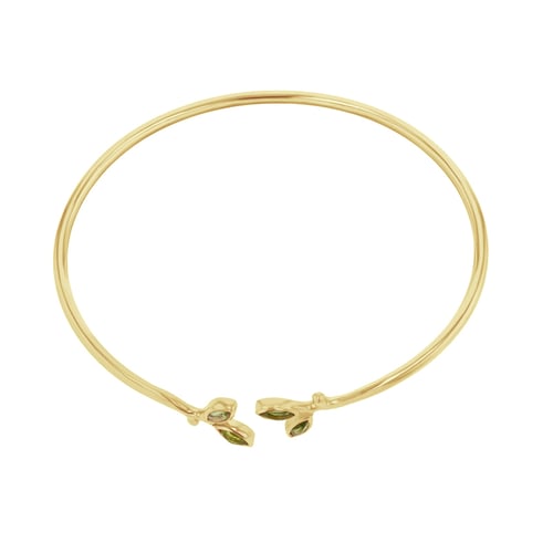 Zlatý minimalistický náramok s olivínovými lístky Halime