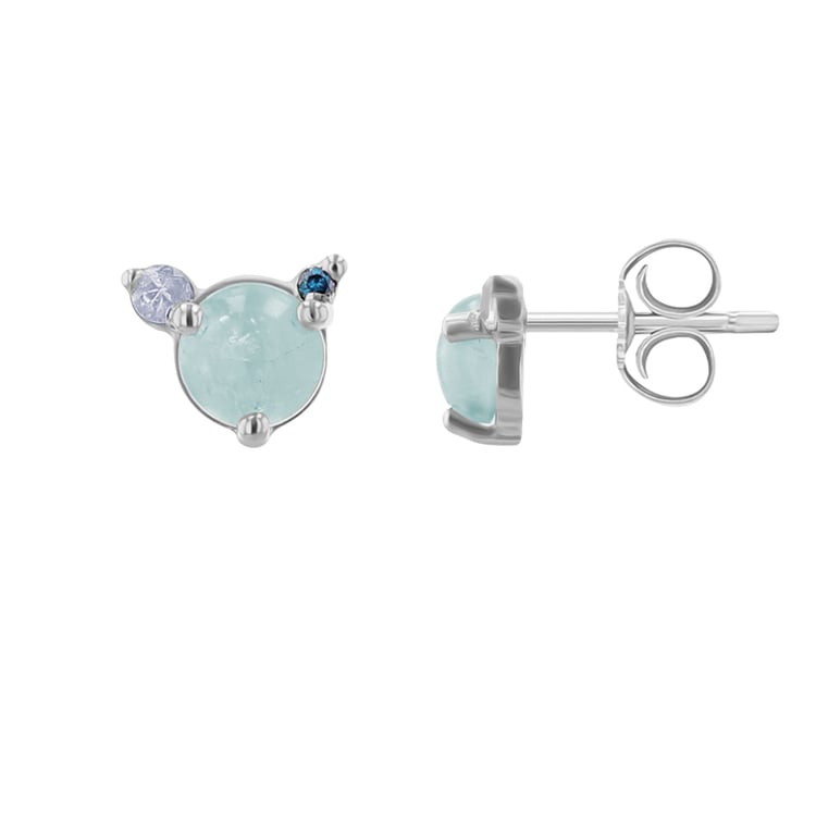 Náušnice s akvamarínom, mesačným kameňom a modrým diamantom Baal 119747