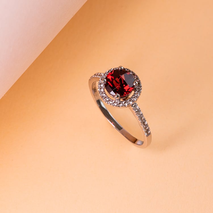 Zlatý halo prsteň s granátom a bielymi topásmi Lalla 120715