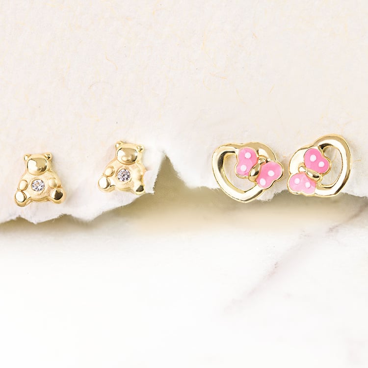 Zlaté detské náušnice s medvedíkom Bear 164339