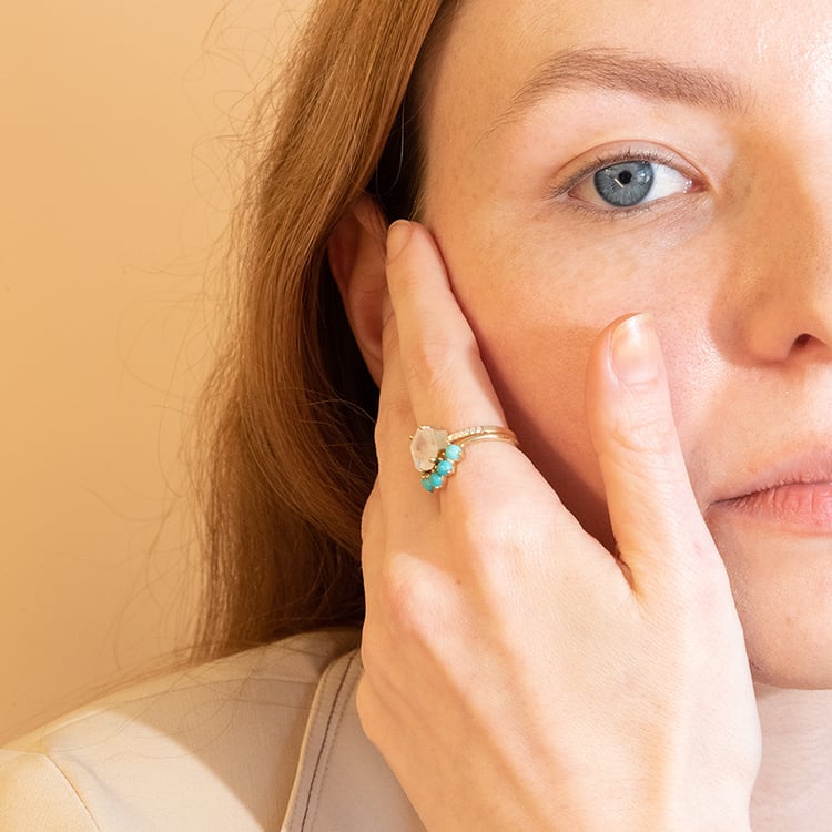 Set prsteňov zo zlata s mesačným kameňom a tyrkysmi Avani 99262