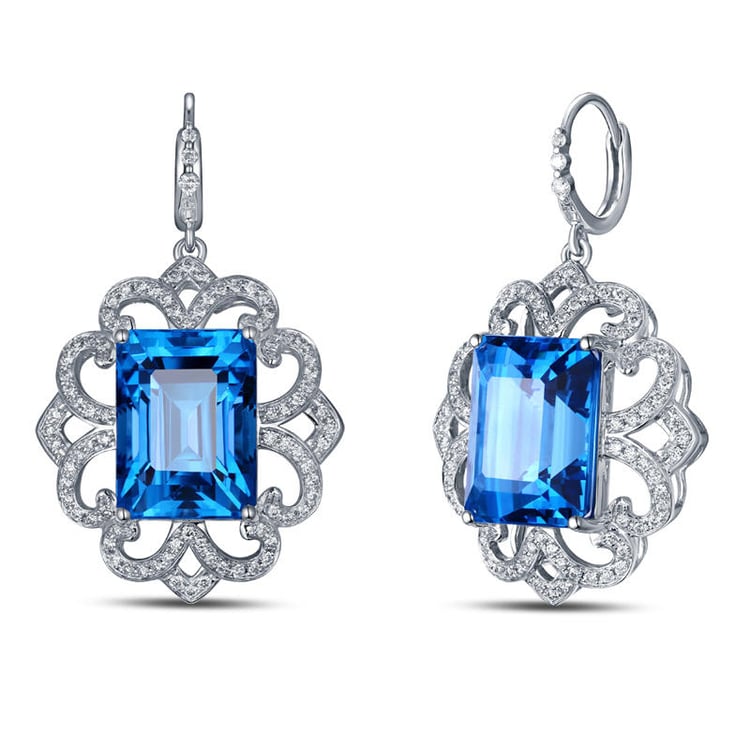 Zlaté náušnice s modrými topásmi 16888