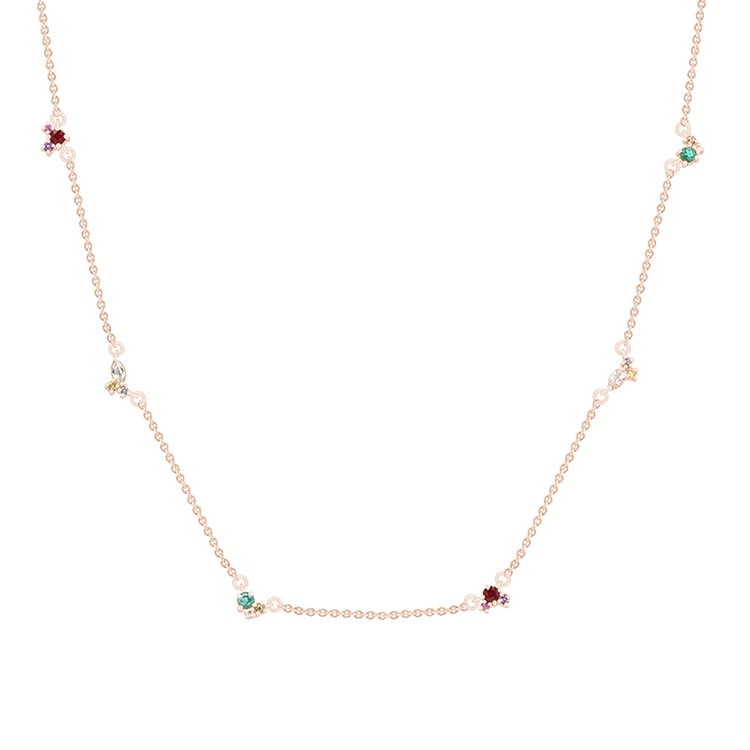 Cluster náhrdelník s farebnými drahokamami z ružového zlata 90892