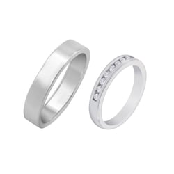 Svadobná eternity obrúčka s pánskym plochým prsteňom Evaly