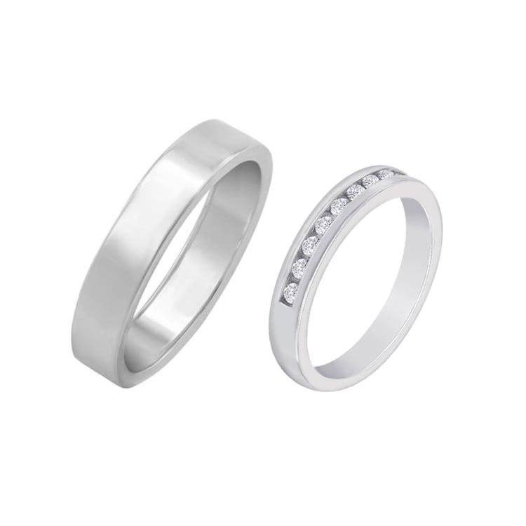 Platinový eternity prsteň s plochým pánským prsteňom z platiny