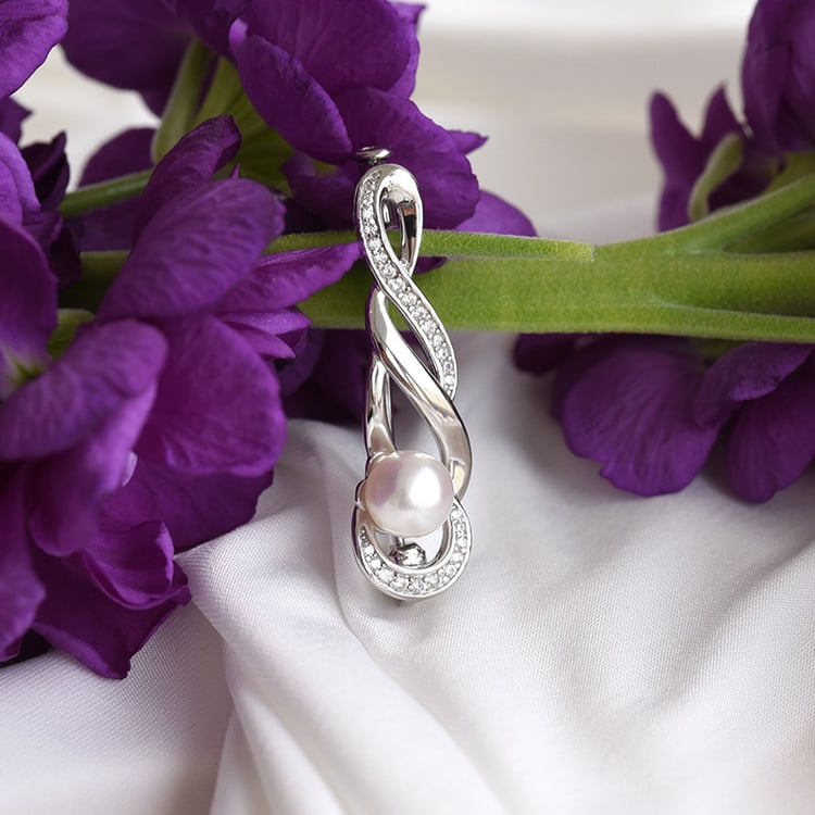 Proplétaná brošna s perlou a zirkóny 83465