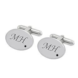 Strieborné manžetové gombíky s gravírom a černými diamantmi Laney