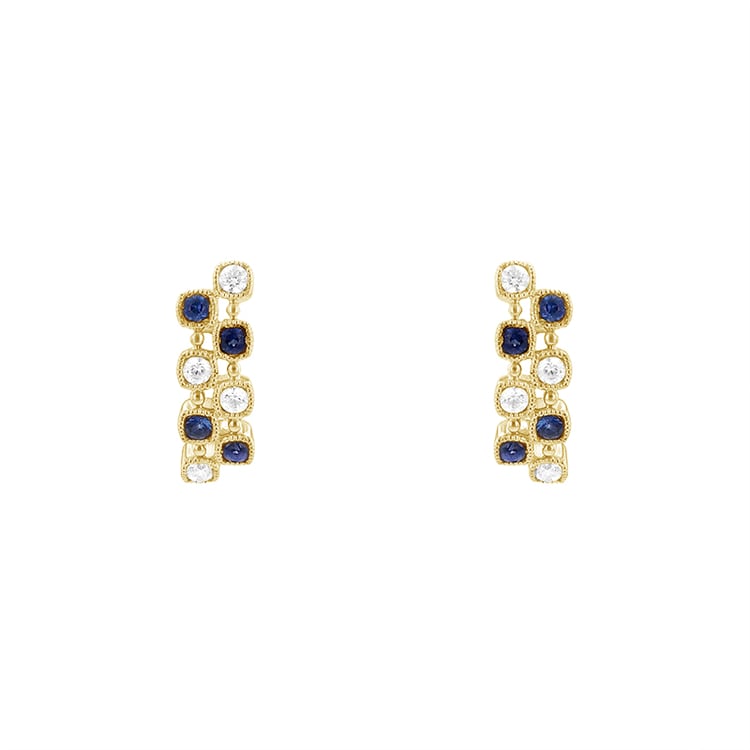 Napichovacie náušnice s diamantmi a zafíry ze zlata 85383