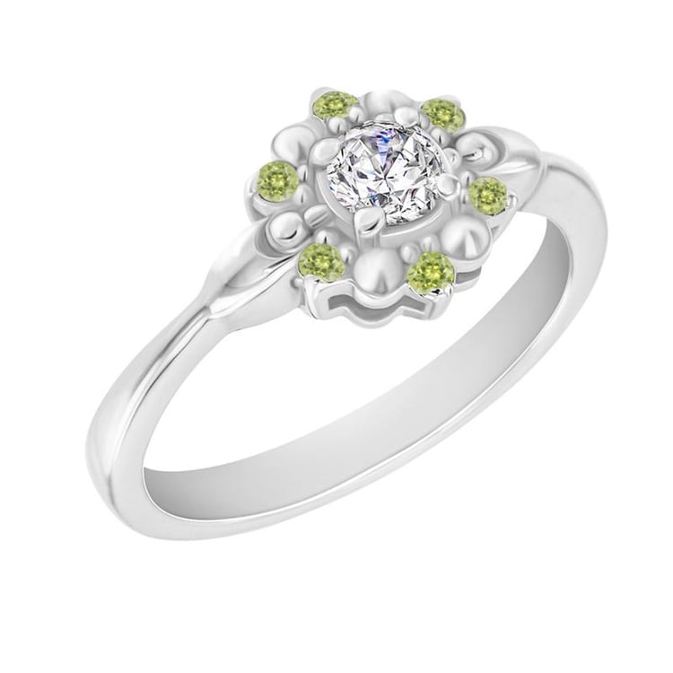 Zlatý zásnubný prsteň s diamantom a olivínmi Randy 28744