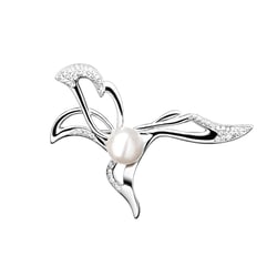 Strieborná brošňa s bielou perlou a zirkóny Carcy