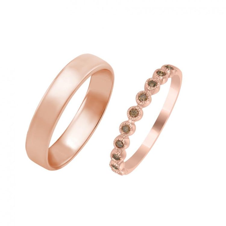 Zlatý prsteň s champagne diamantmi a pánsky komfortný prsteň Vicco