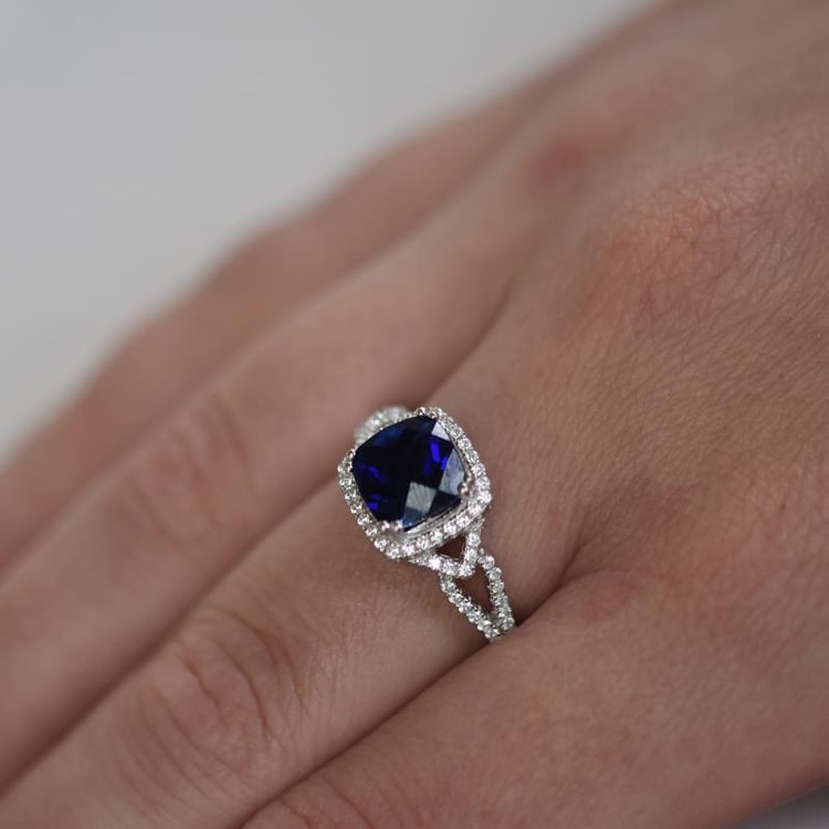 Strieborný prsteň s cushion zafírom a zirkónmi Ziada 21154