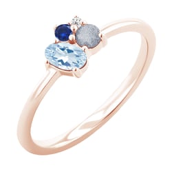 Cluster prsteň s akvamarínom, labradoritom, zafírom a diamantom Merche