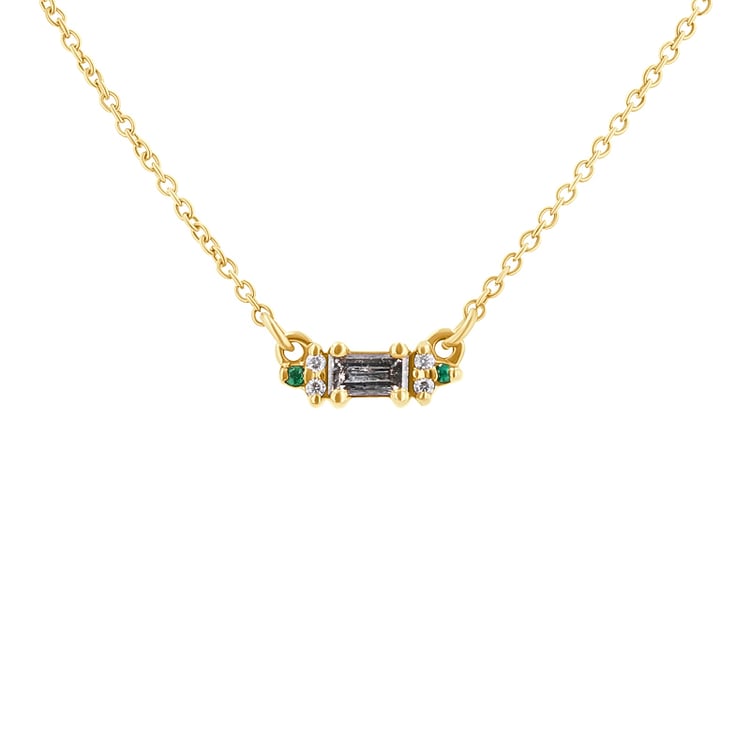 Náhrdelník so salt and pepper diamantom, smaragdmi a moissanitmi Julija