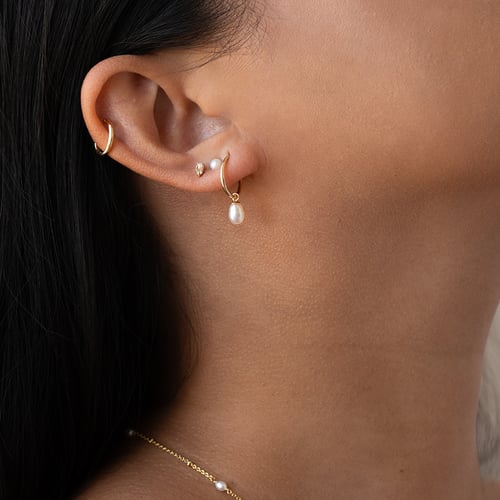 Zlaté náušnice s perlami a lab-grown diamantmi Chaney
