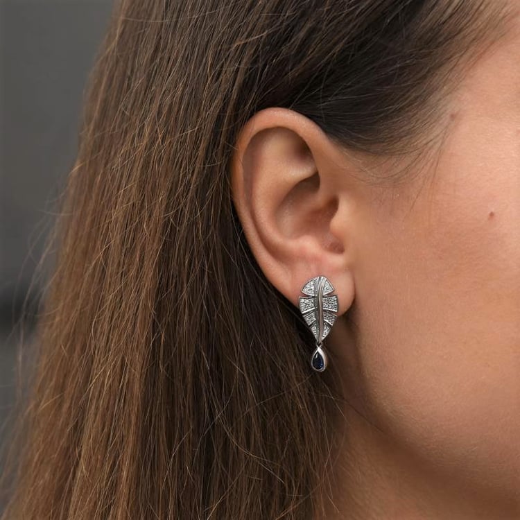 Strieborné náušnice so zafírmi a zirkónmi 106623