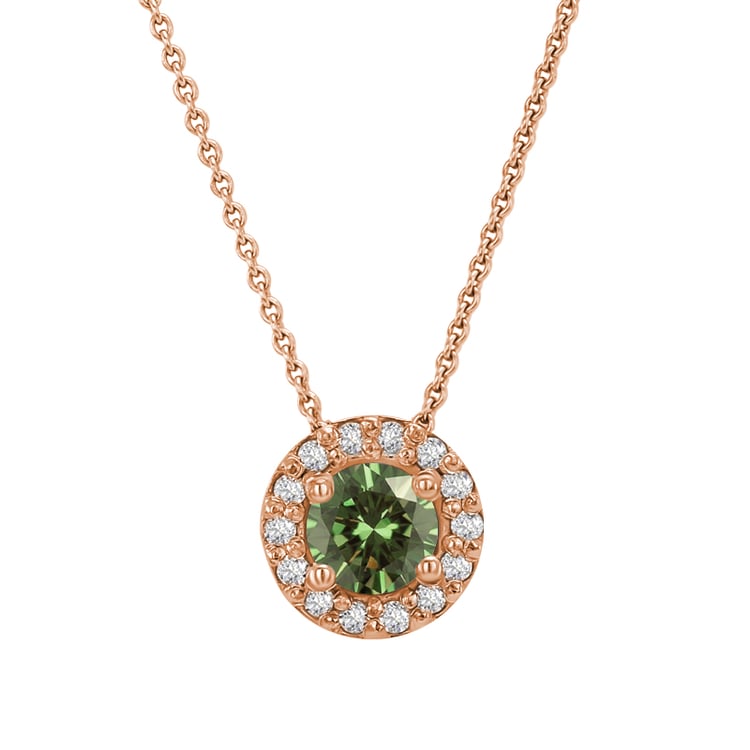 Zlatý náhrdelník v halo štýle so zeleným diamantom 32239