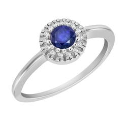 Zlatý prsteň s centrálnym zafírom obklopeným diamantmi Vale