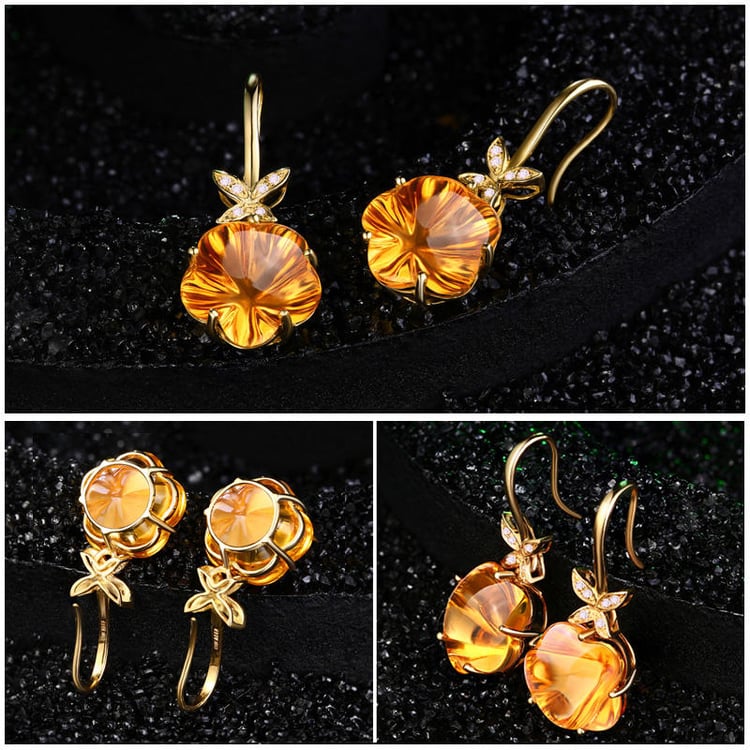 Zlaté náušnice s citrínmi a diamantmi 9820