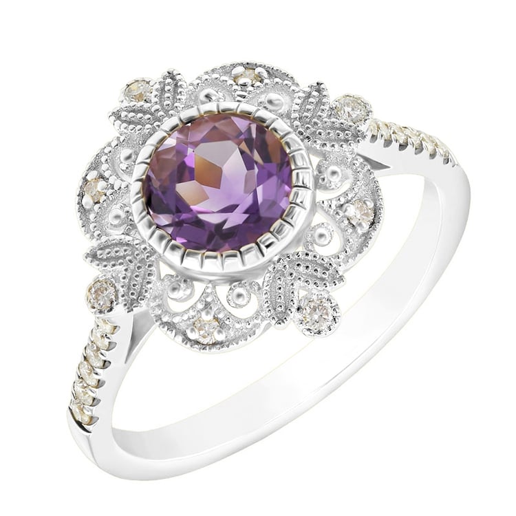 Zlatý prsteň s ametystom a diamantmi Nousha 17020