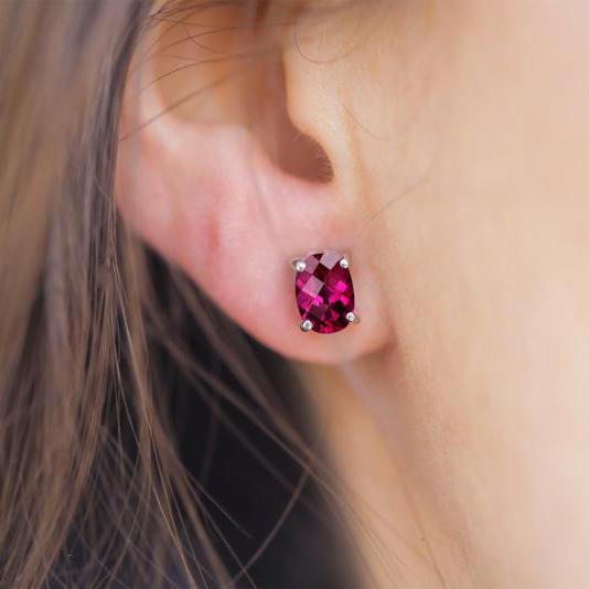 Strieborné náušnice s oválnymi rubínmi Dinalle 14154