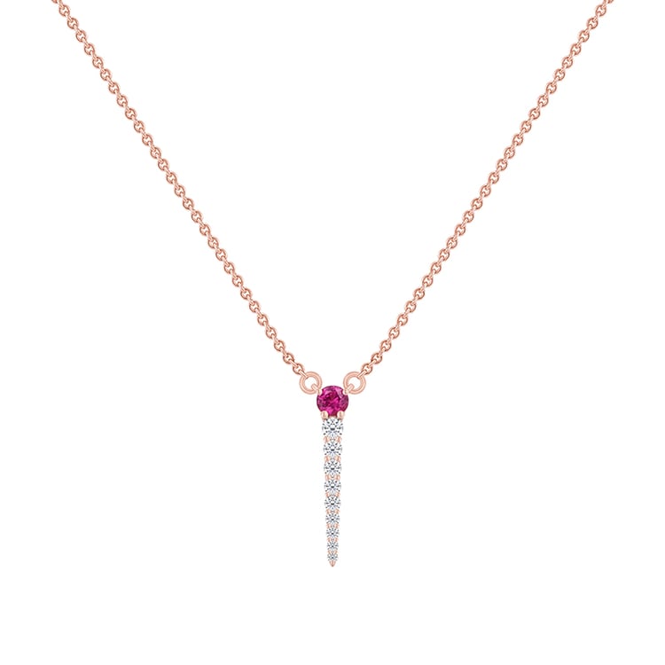Atypický zlatý náhrdelník s rubínom a diamantmi
