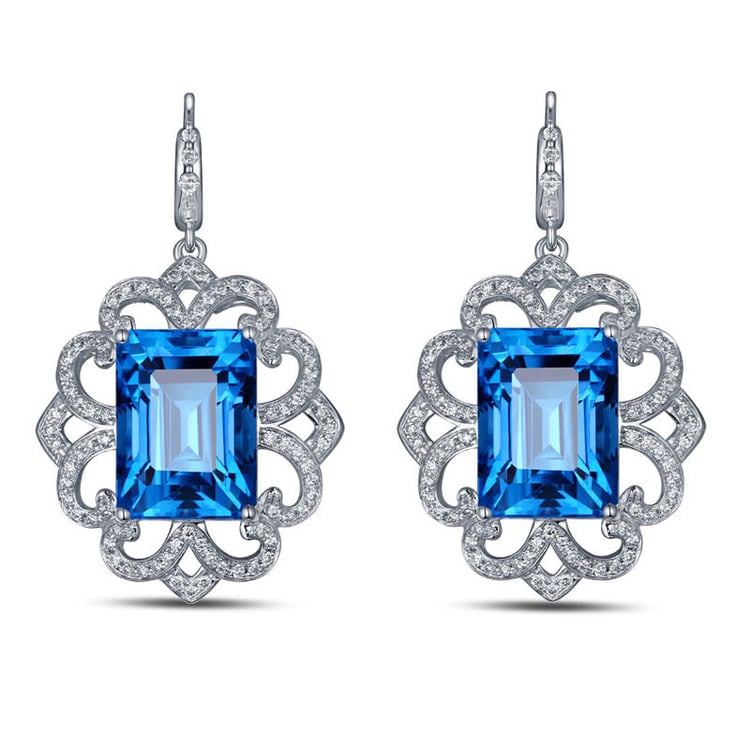 Zlaté náušnice s modrými topásmi a diamantmi Firuz