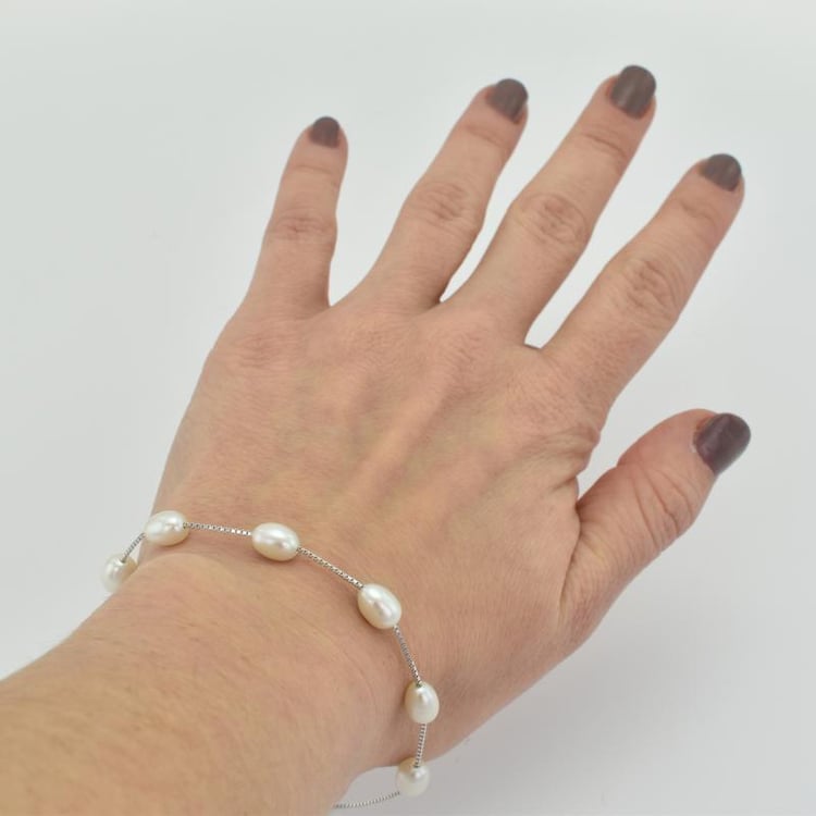 Perlový strieborný náramok 15308