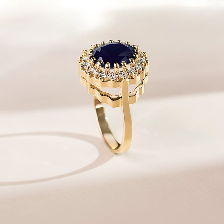 Prsteň s modrým zafírom a diamantmi Zanite 155223