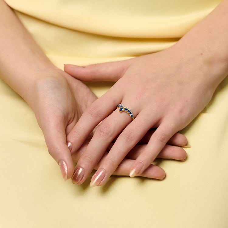 Luxusný zlatý prsteň so zafírmi a prírodnými diamantmi Richa 165526