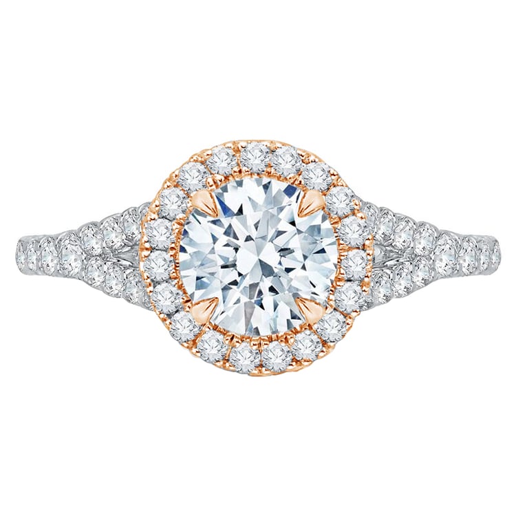 Zlatý romantický zásnubný prsteň v halo štýle s diamantmi