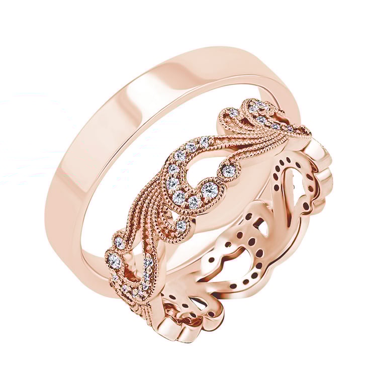 Zlatý vintage eternity prsteň s diamantmi a pánsky plochý prsteň Clementine 139145