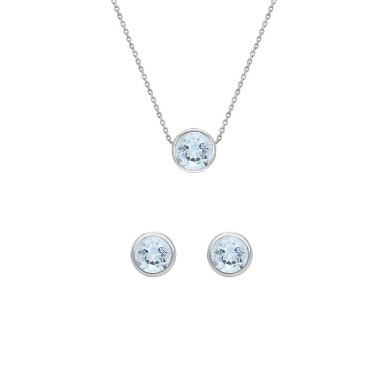 Zlatá bezel kolekcia šperkov s akvamarínmi