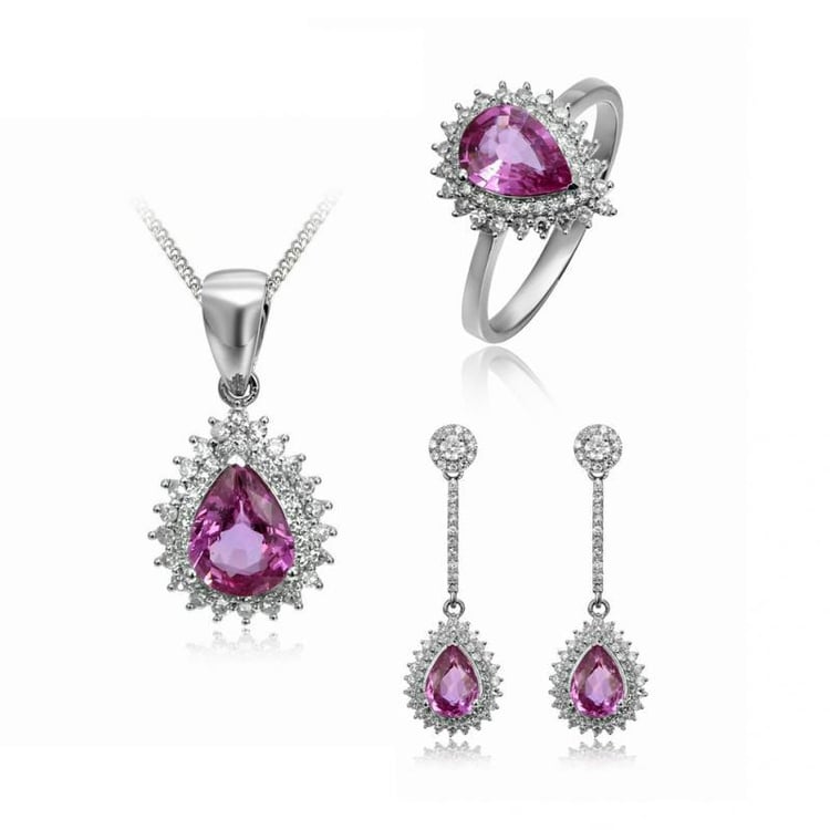 Kolekcia s ružovými zafírmi z bieleho zlata Ema