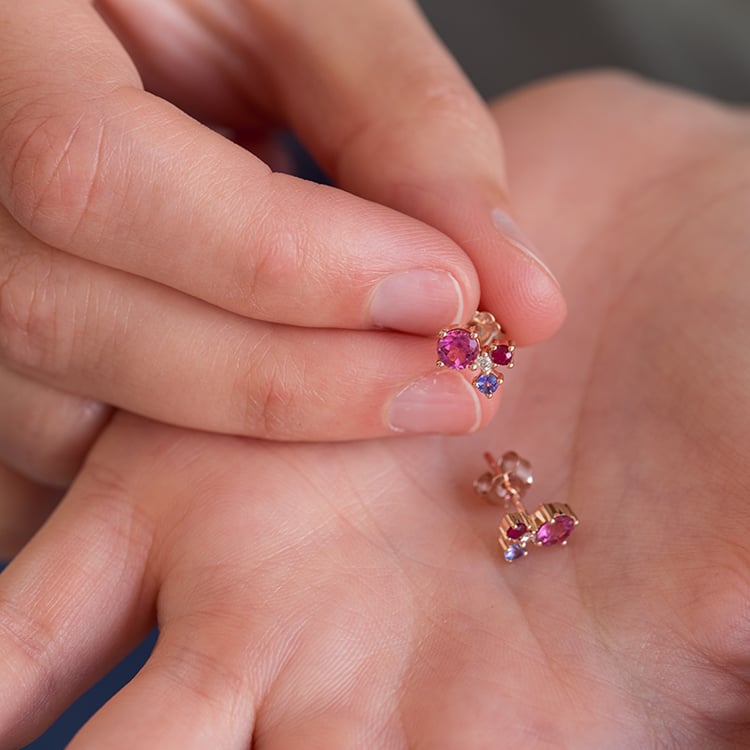 Cluster náušnice s turmalínom, tanzanitom, rubínom a diamantom Kerrie 129937