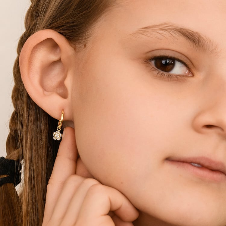 Zlaté detské náušnice v tvare kvetiny Dahlia 164365