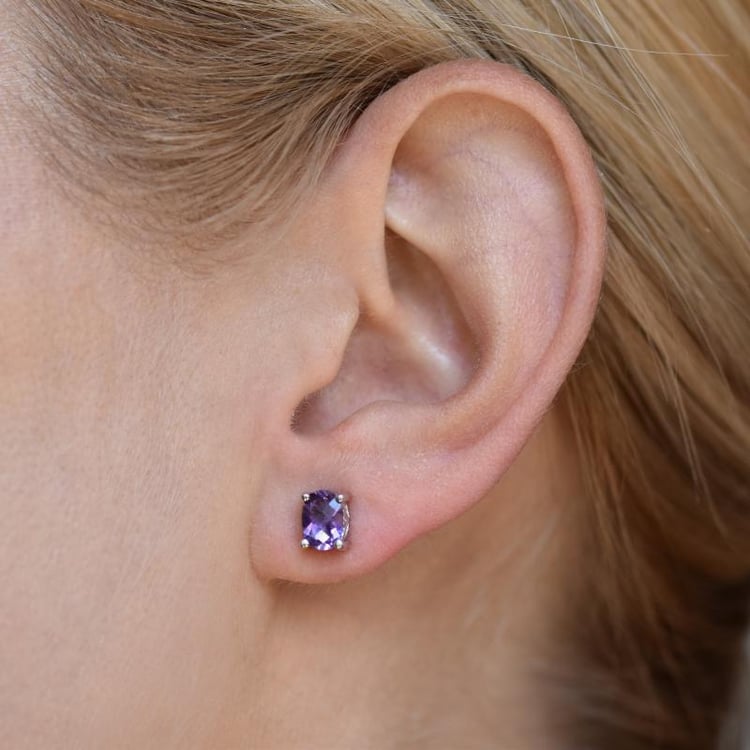 Strieborné náušnice oválnymi ametystmi Kwane 21188