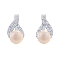 Strieborné náušnice s broskyňovými perlami a zirkónmi Zeta