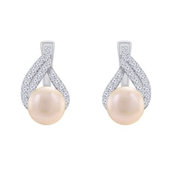 Strieborné náušnice s broskyňovými perlami a zirkónmi Zeta